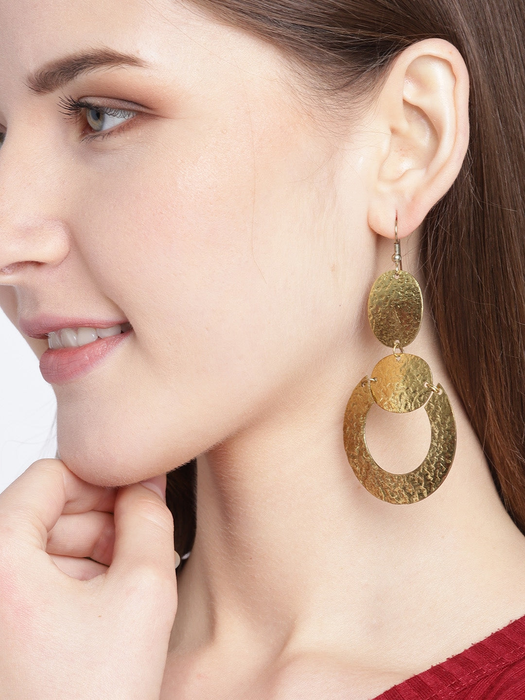 Gold-Plated Textured Geometric Drop Earrings