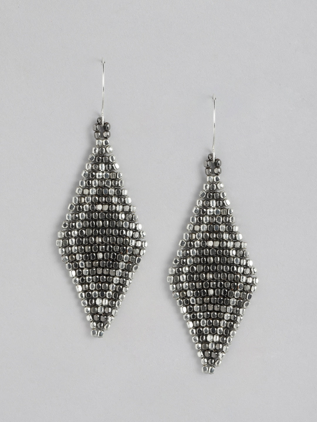 Silver-Plated Diamond Shaped Drop Earrings