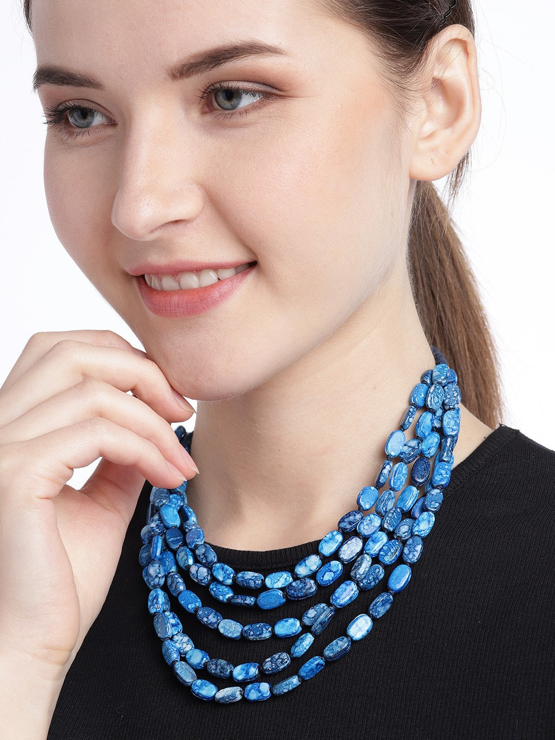 Blue Beaded Layered Necklace