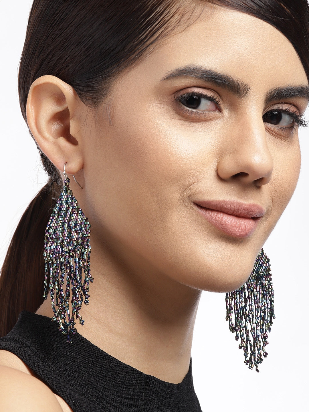 Multicoloured Feather Shaped Drop Earrings