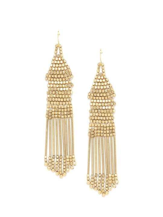 Gold-Plated Beaded Tasselled Drop Earrings