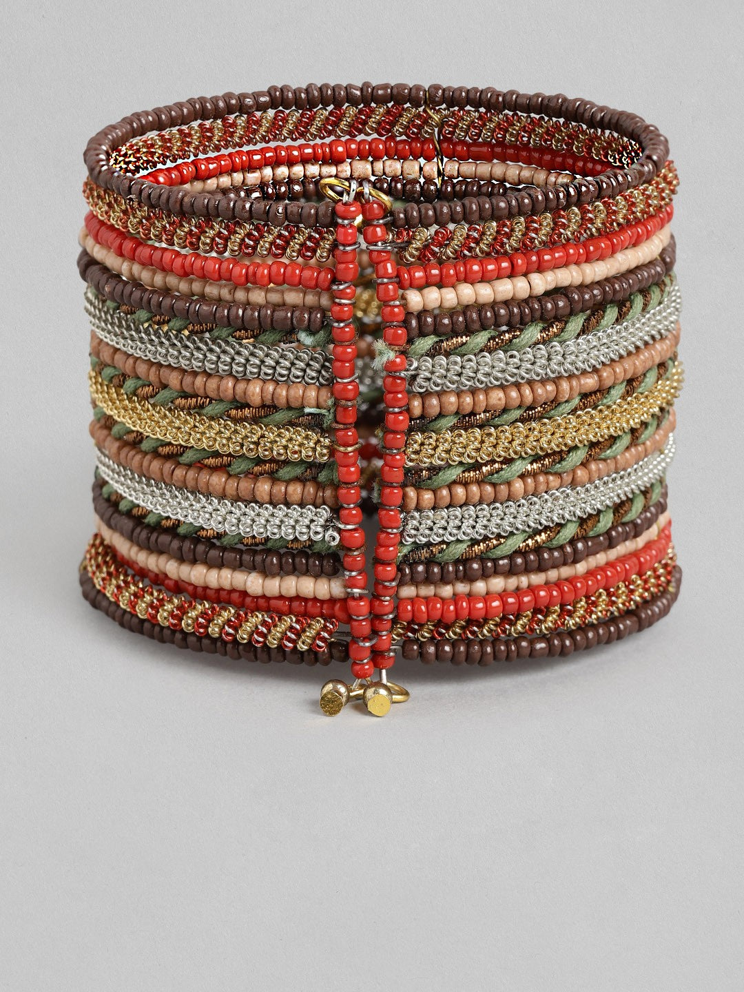 Women Red & Gold-Toned BeadedCuff Bracelet