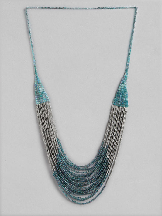 Blue & Silver-Toned Layered Beaded Necklace