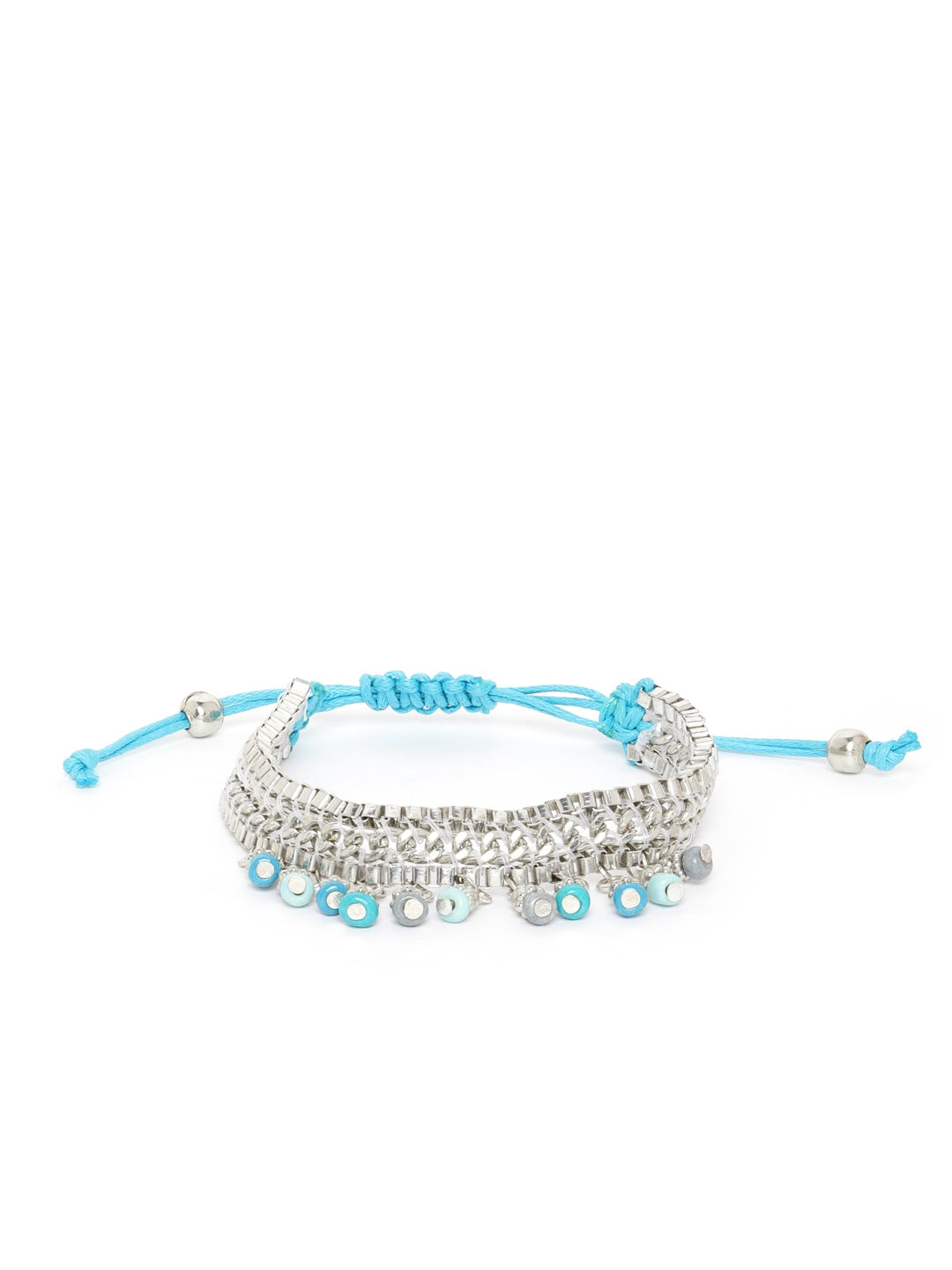 Blue Silver-Plated Beaded Bracelet