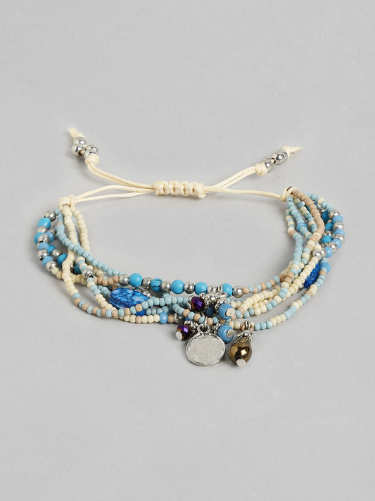 Women Blue & Silver-Toned Silver-Plated Multistrand Bracelet