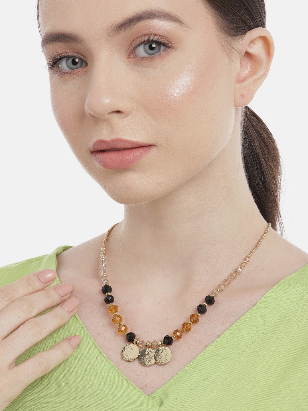 Gold-Toned & Black Gold-Plated Necklace
