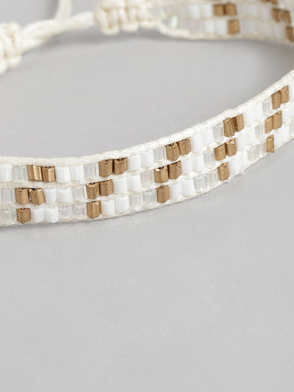 Women White & Gold-Toned Braided Bracelet