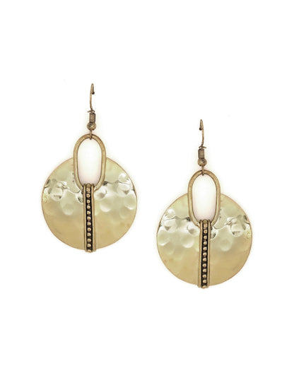 Antique Gold-Plated Textured Circular Drop Earrings