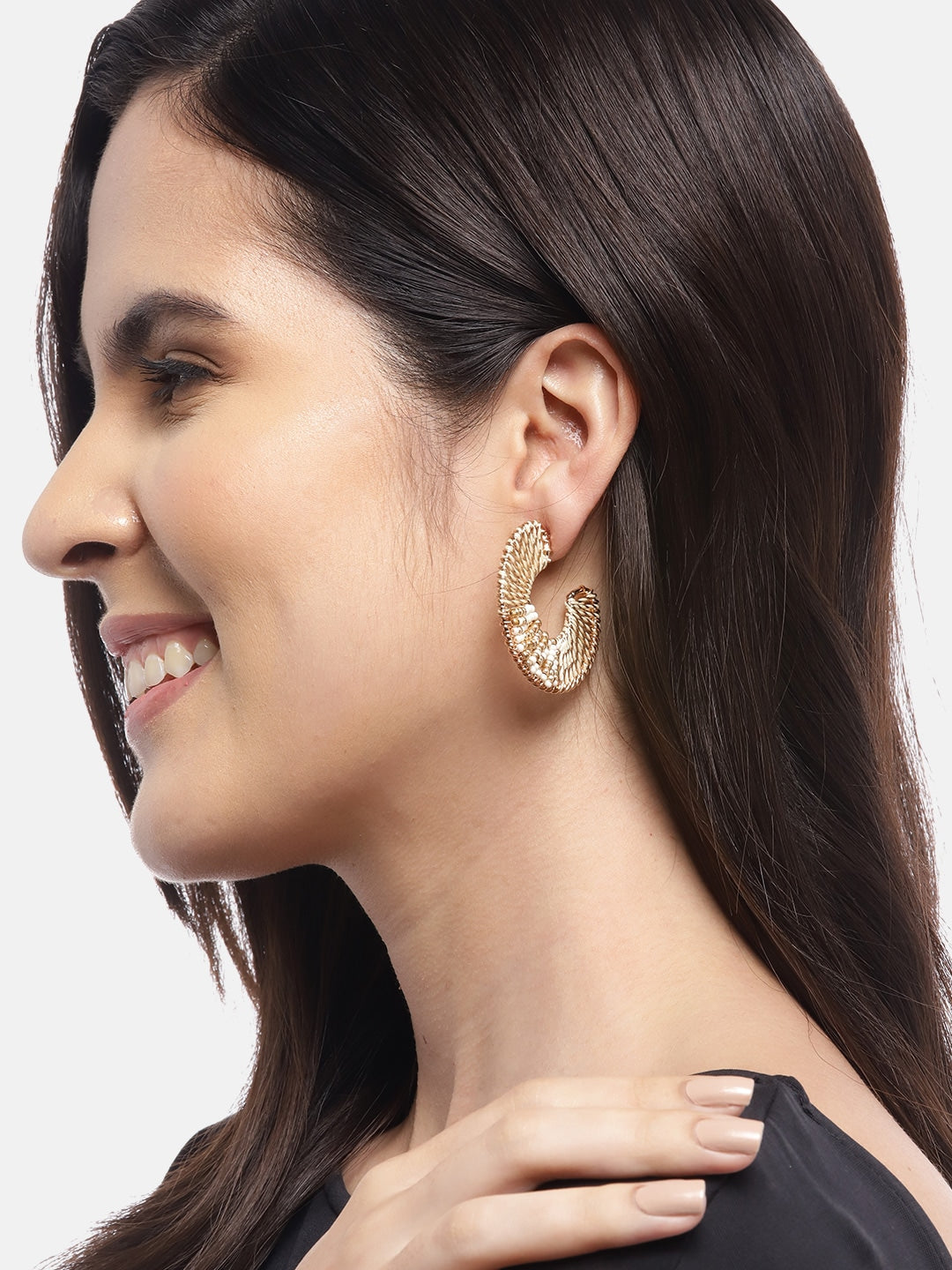 Gold-Plated Artificial Beads Circular Half Hoop Earrings