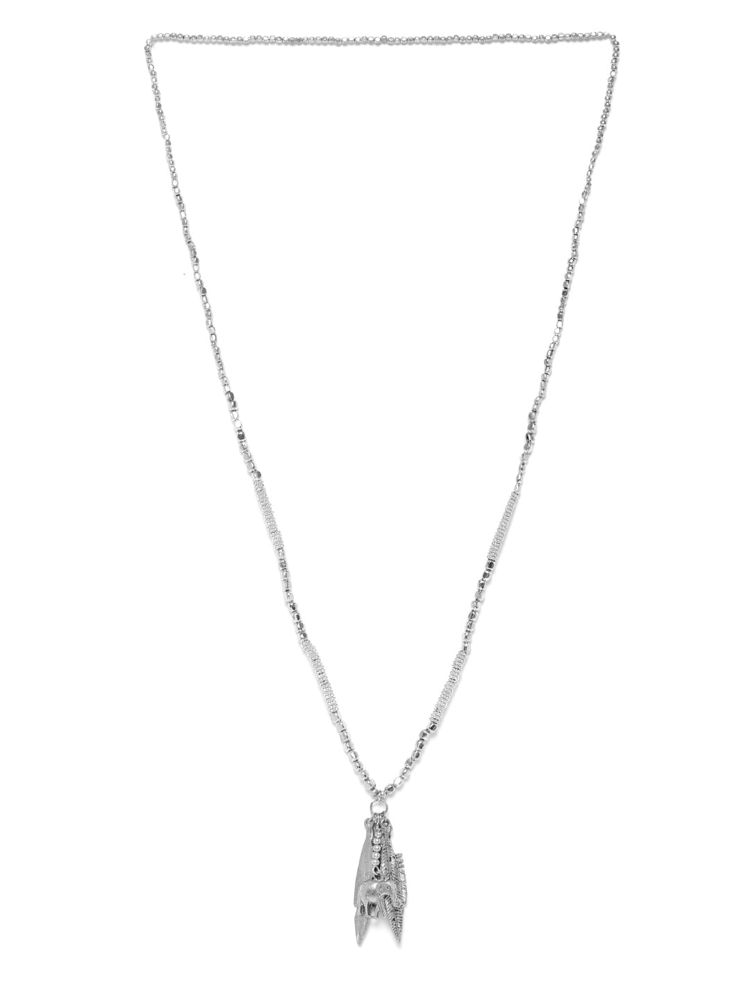 Women Oxidised Silver-Plated Beaded Leaf Shaped Necklace