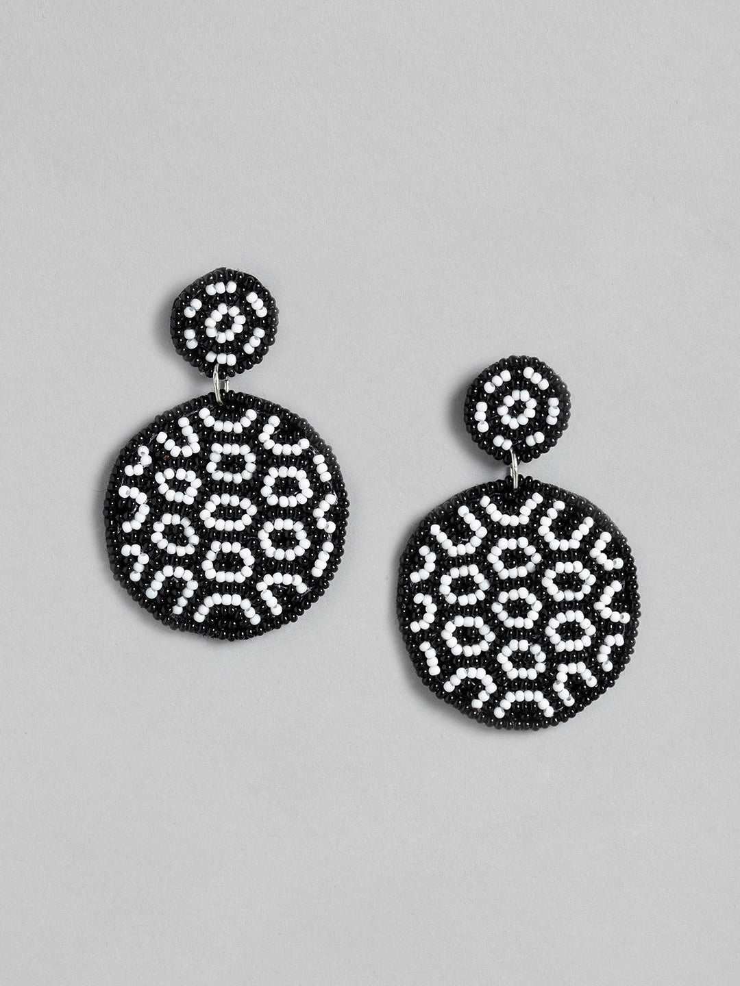 RICHEERA Black & White Circular Drop Earrings