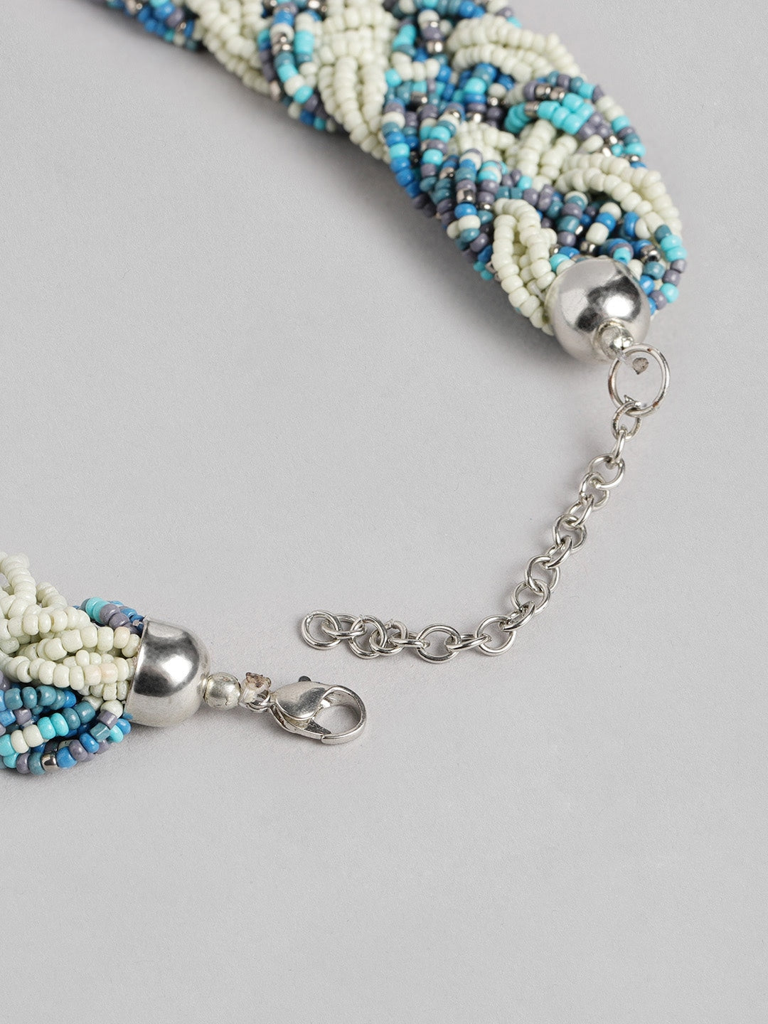 Blue & Off White Layered Braided Necklace
