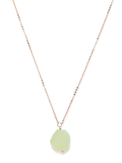 RICHEERA Green Rose Gold Plated Stone Studded Necklace