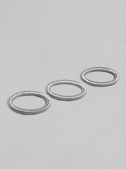 Women Set of 3 Silver-Toned Wood Bangle-Style Bracelet