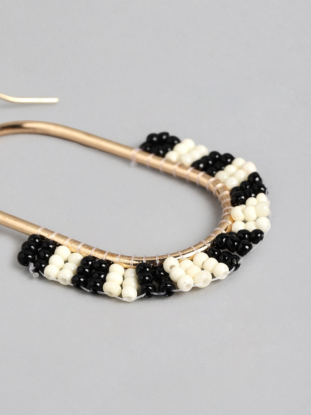 Black & Off White Geometric Drop Earrings