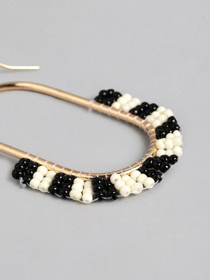 Black & Off White Geometric Drop Earrings