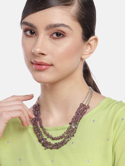 RICHEERA Purple & Silver-Toned Beaded Layered Necklace