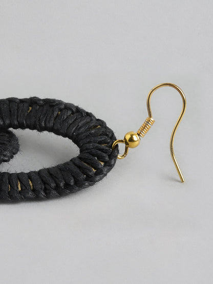 Black & Gold-Toned Oval Drop Earrings
