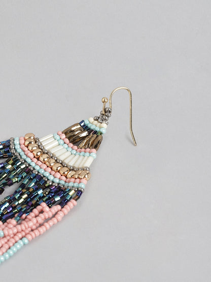 Pink & Blue Contemporary Beaded Drop Earrings