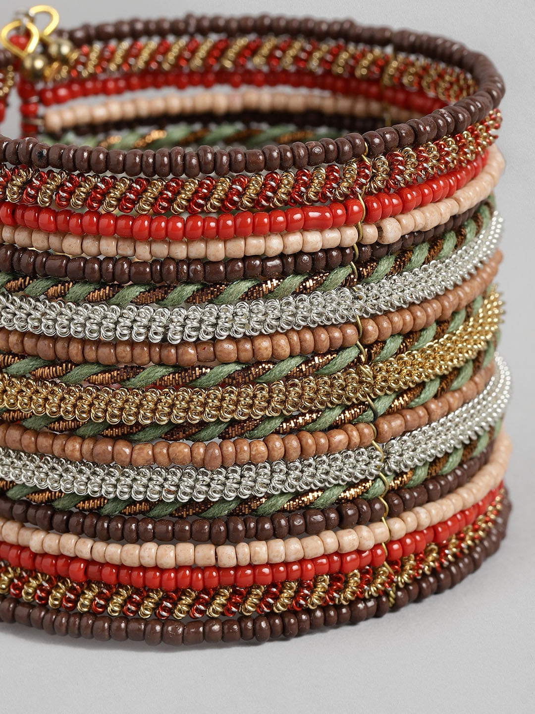 Women Red & Gold-Toned BeadedCuff Bracelet