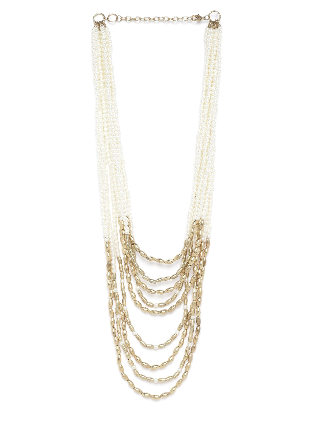 Off-White Gold-Plated Beaded Layered Necklace