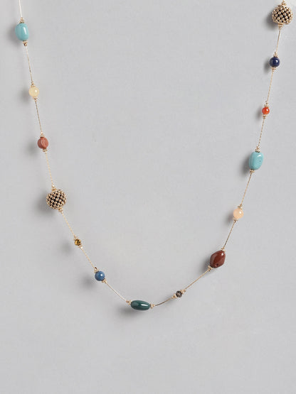 Gold-Toned & Blue Gold-Plated Beaded Necklace