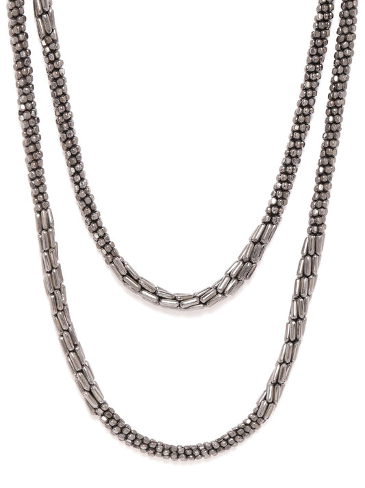 Women Gunmetal-Toned Beaded Layered Necklace