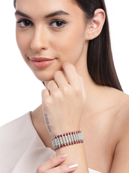 Women Silver-Toned & Red Charm Bracelet