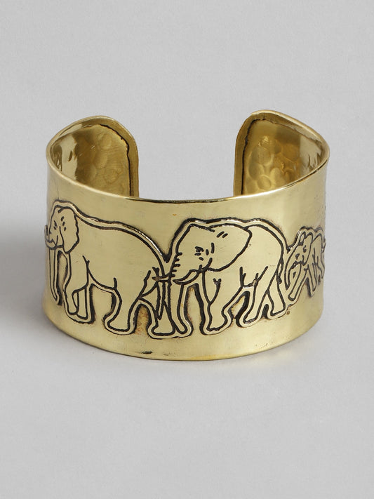 Women Gold-Plated Elephants Embedded Cuff Bracelet