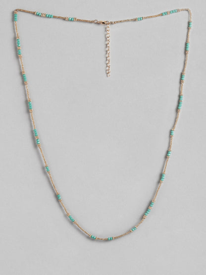 Turquoise Blue & Gold-Toned Gold-Plated Beaded Necklace