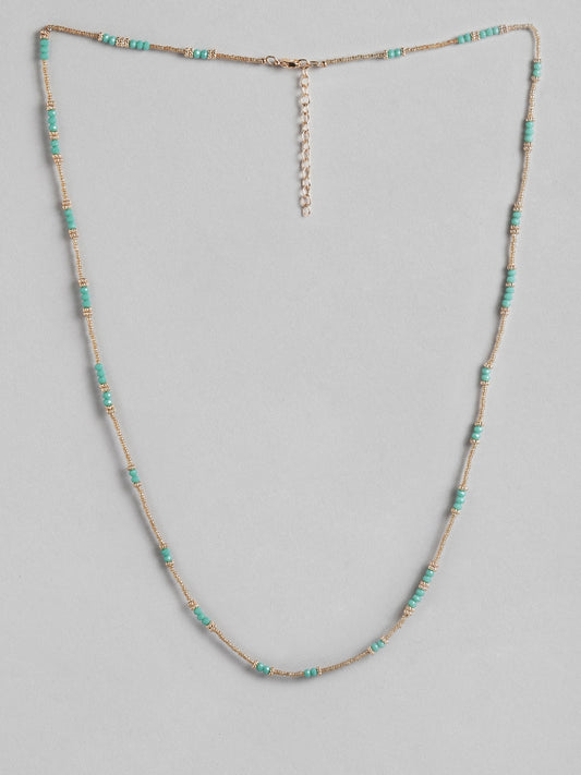 Turquoise Blue & Gold-Toned Gold-Plated Beaded Necklace