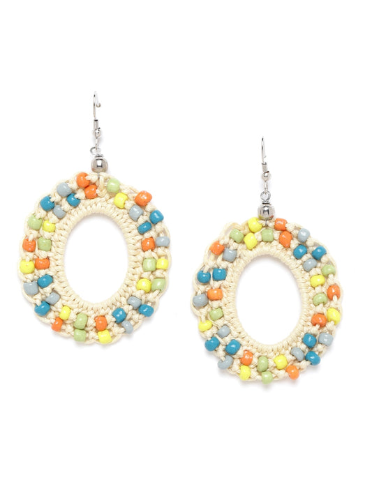 Multicoloured Beaded Crochet Oval Drop Earrings