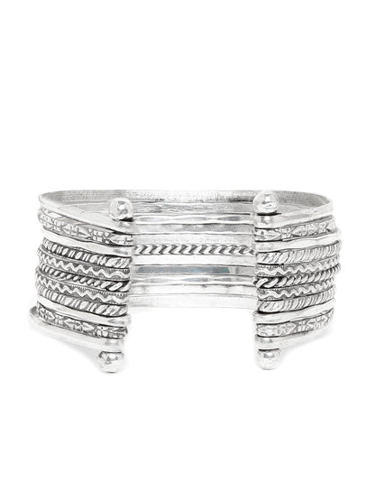Oxidised Silver-Plated Textured Cuff Bracelet