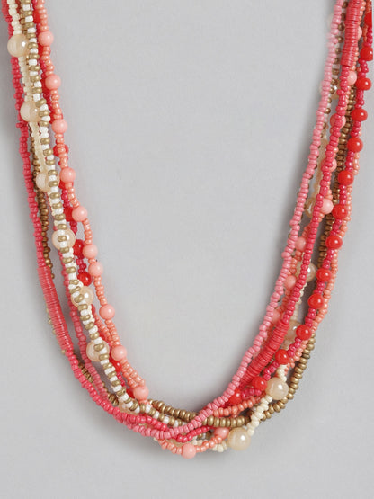 Red & Gold-Toned Beaded Statement Necklace