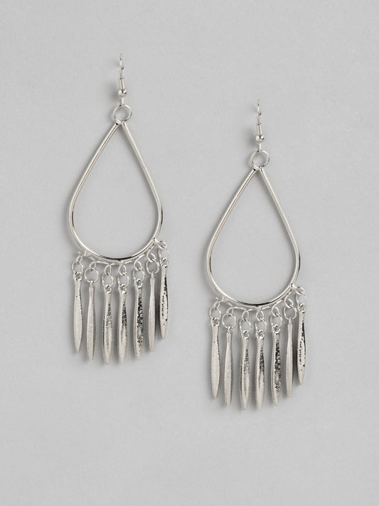 Silver-Toned Teardrop Shaped Drop Earrings