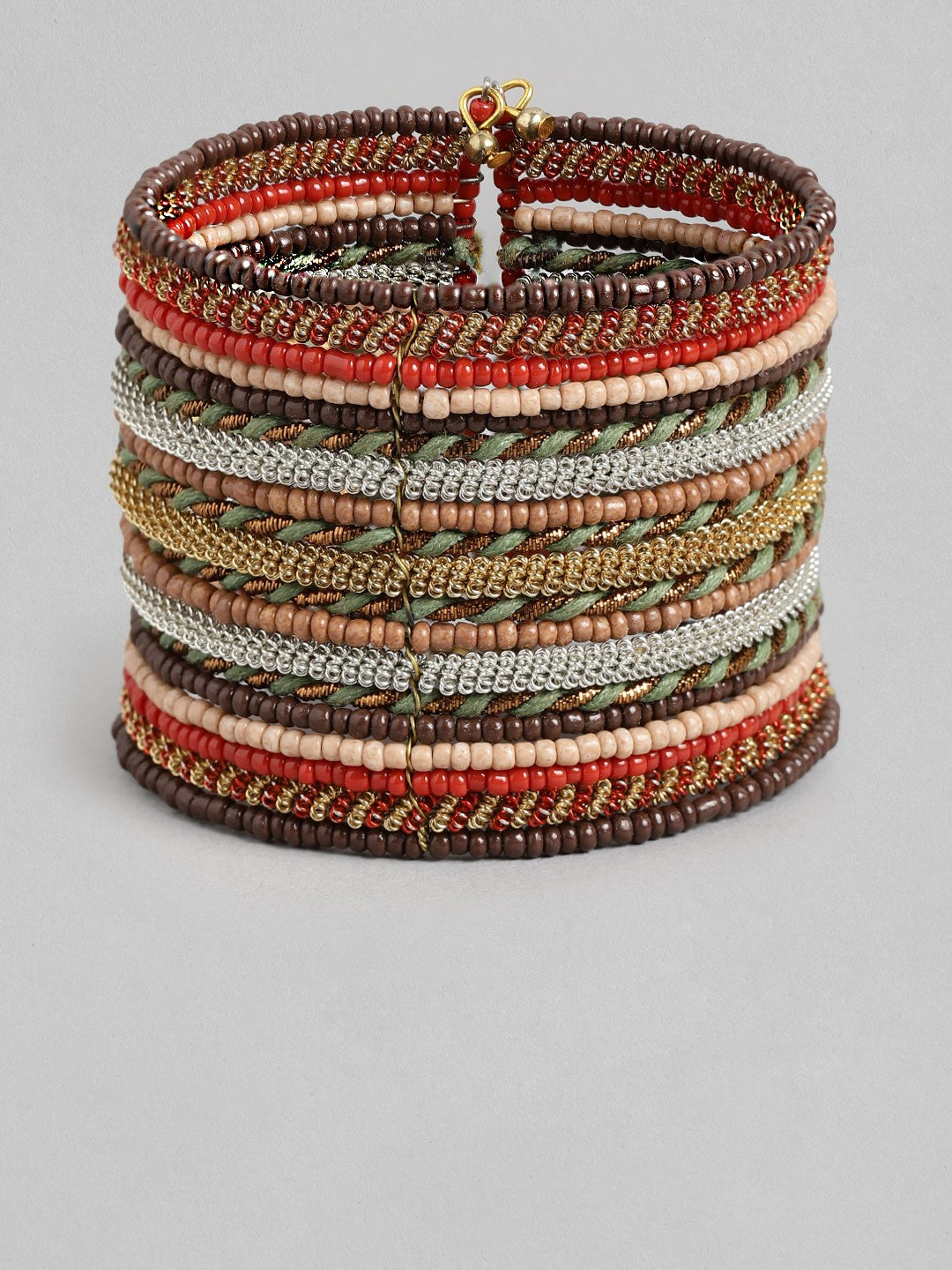 Women Red & Gold-Toned BeadedCuff Bracelet