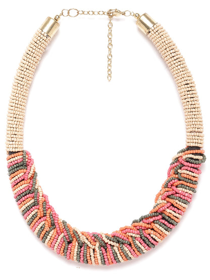 RICHEERA Beige & Pink Beaded Necklace