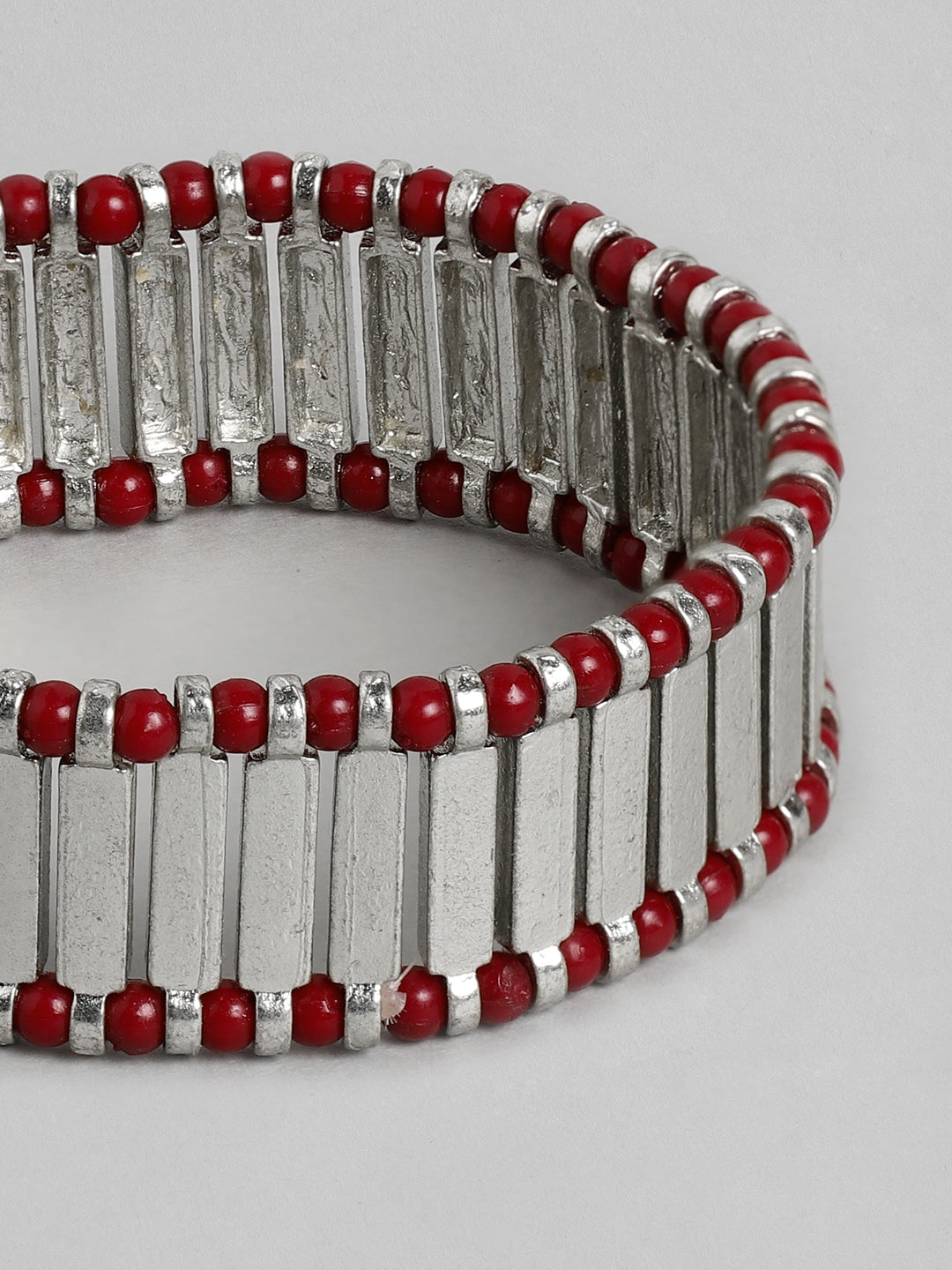 RICHEERA Women Silver-Toned & Red Silver-Plated Elasticated Bracelet