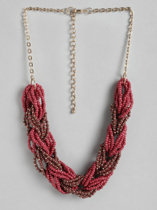 Red & Brown Beaded Statement Necklace