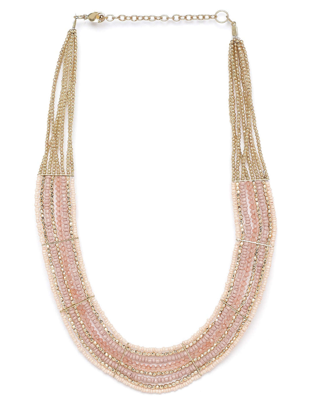 Women Peach-Coloured & Pink Gold-Plated Beaded Layered Necklace