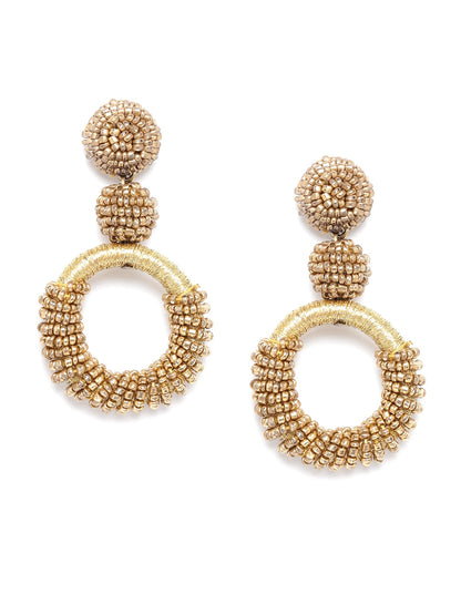 RICHEERA Gold-Toned Beaded Circular Drop Earrings