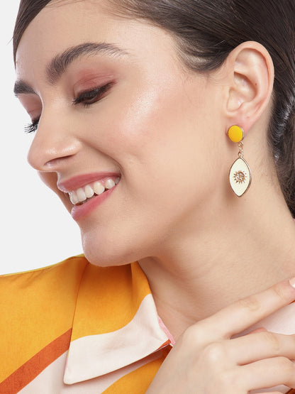 Beige & Yellow Oval Drop Earrings