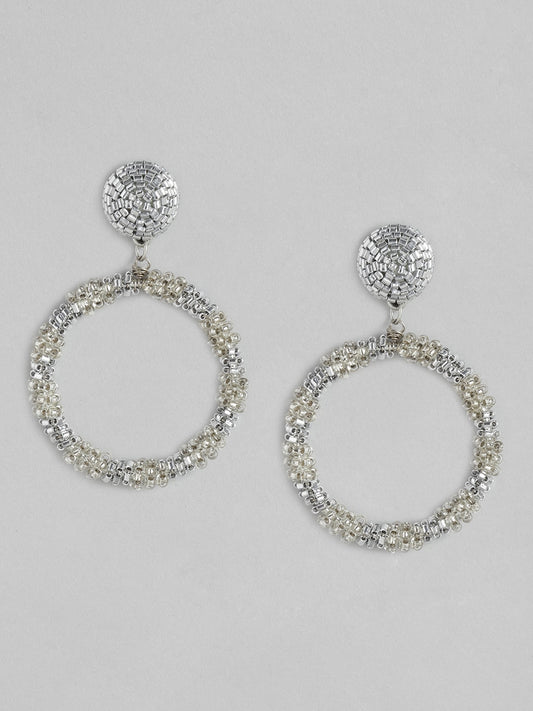 Silver-Toned Circular Drop Earrings