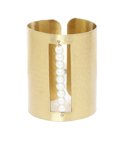 White Gold-Plated Beaded Cuff Bracelet