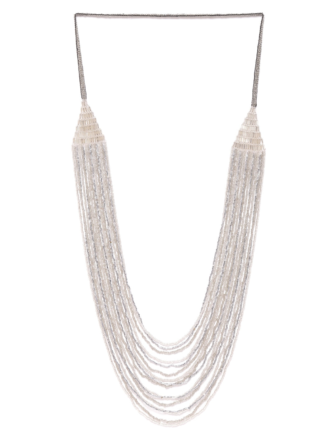Women Off-White & Silver-Toned Beaded Layered Necklace