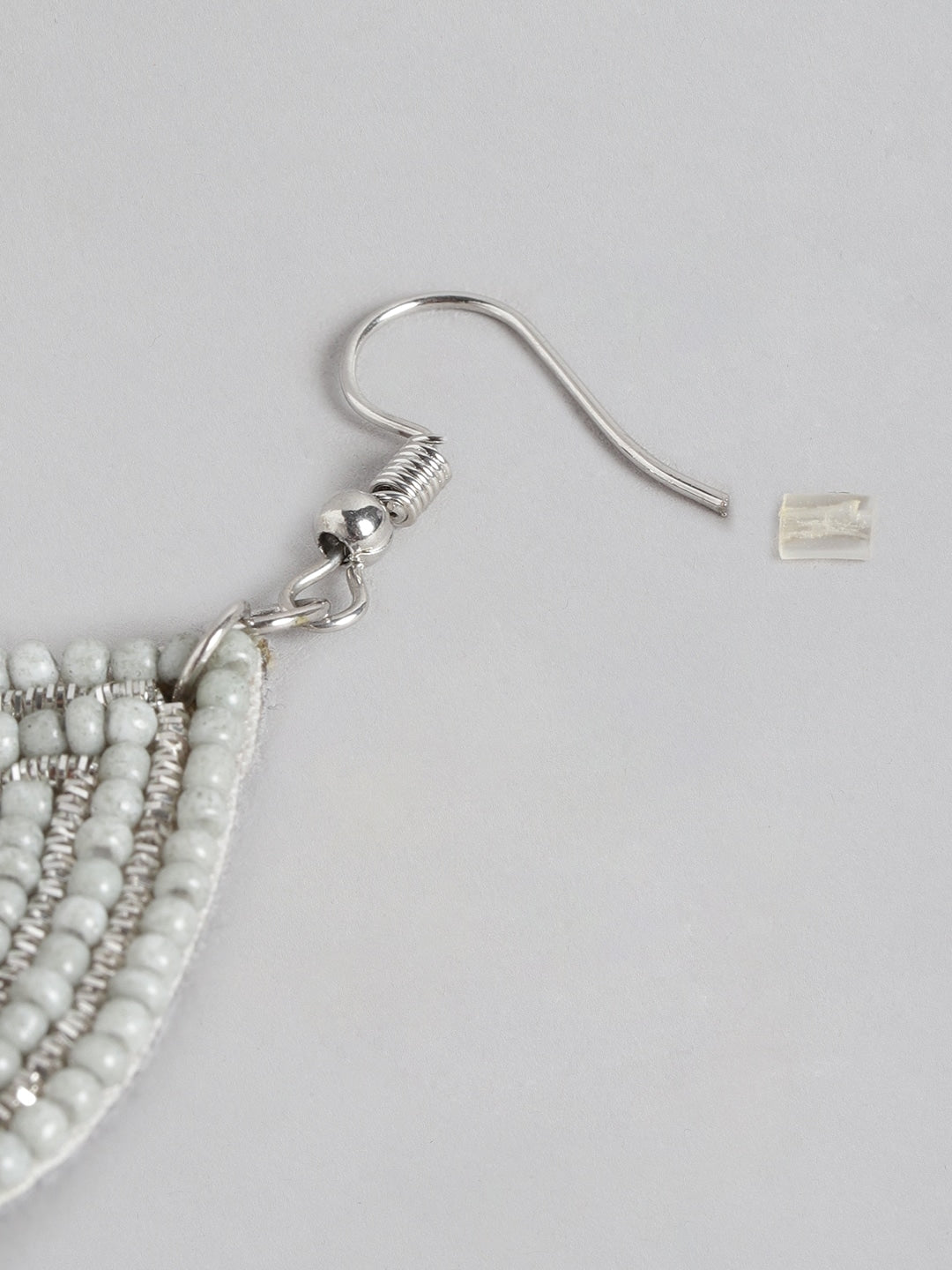 Silver-Plated Teardrop Shaped Artificial Beads Drop Earrings