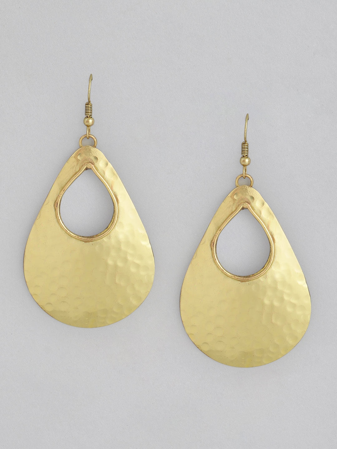 RICHEERA Gold-Toned Teardrop Shaped Drop Earrings