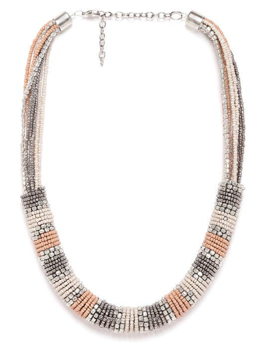 Women Beige & Brown Silver-Plated Beaded Necklace