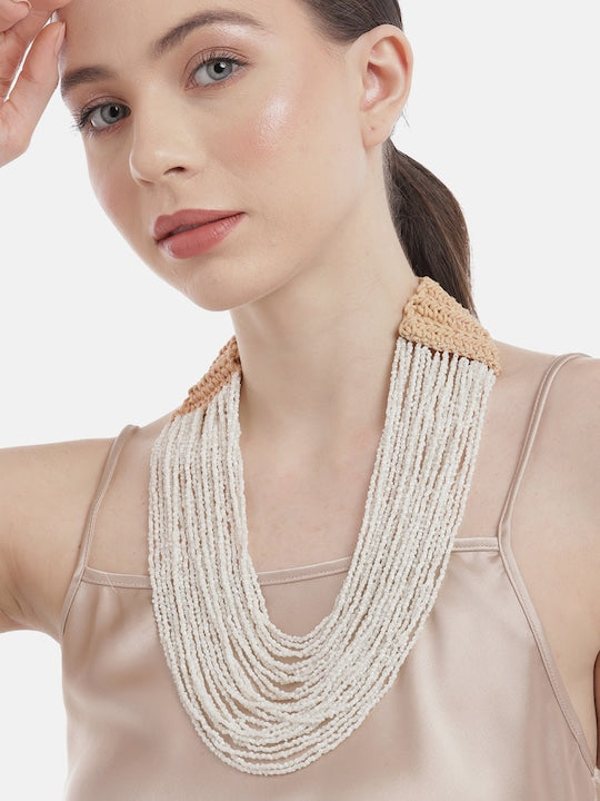White & Beige Layered Necklace