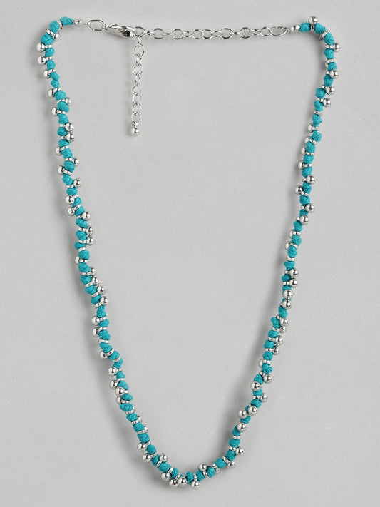 Blue & Silver-Plated Artificial Beads Necklace